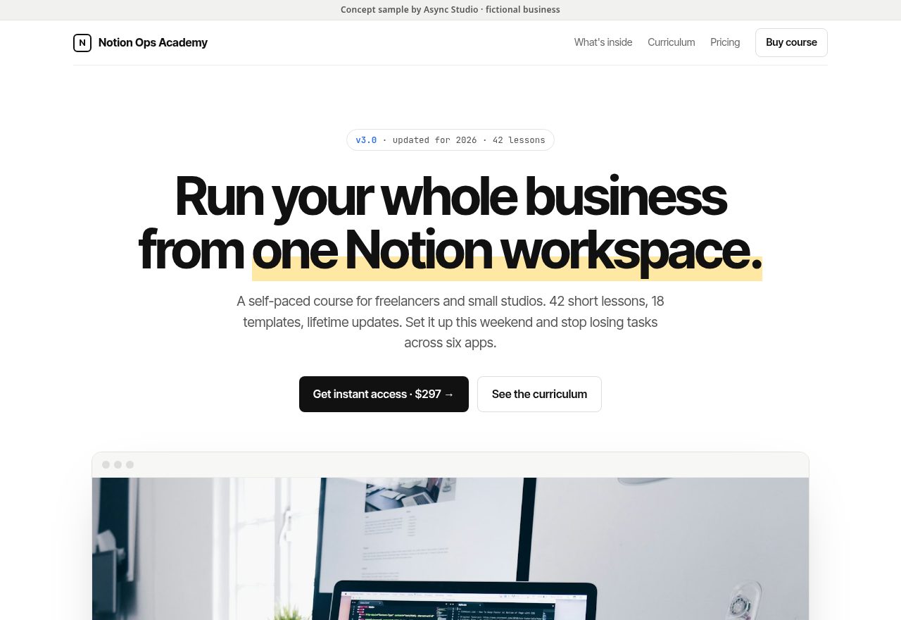 Notion Ops Academy concept page
